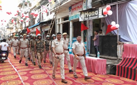 हनुमान जन्मोत्सव पर सुरक्षा कड़ी, शहर कोतवाल रमेश आर्या ने किया फ्लैग मार्च